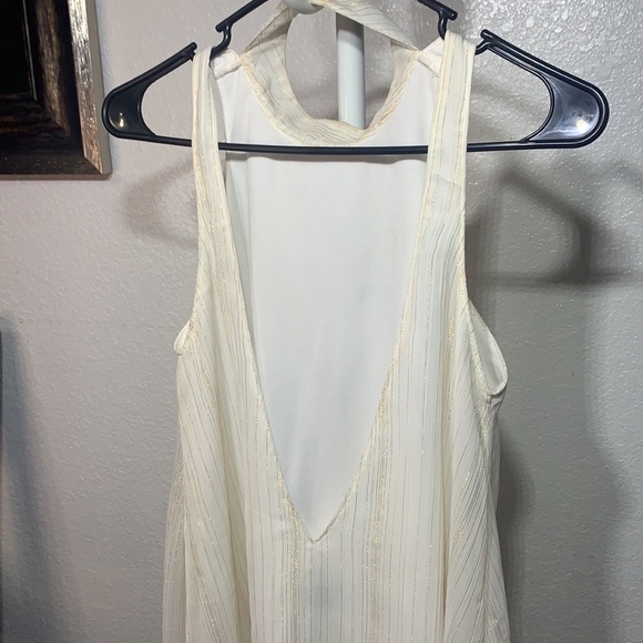 SHOW ME YOUR MUMU Deep V-Right Back White Gold Stripe Mini Dress Size S - Picture 5 of 11